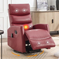 Manual Swivel Rocker Recliner Chair for Adults Overstuffed Reclining Glider Chair for Nursing with Vibration Massage &amp Heat Living Room Rocking Recliner 3-Stage backrest Faux Leather Red