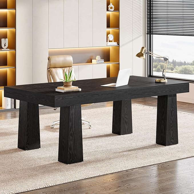 Tribesigns 63-Inch Executive Computer Desk Modern Industrial Home Office Desk with Heavy Duty Tapered Legs Spacious Workstation for Office Black Simple Modern Writing Table