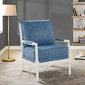 Roundhill Furniture Belvoir Upholstered Spool Accent Chair with Turned Wood Frame Denim Blue with White Finish