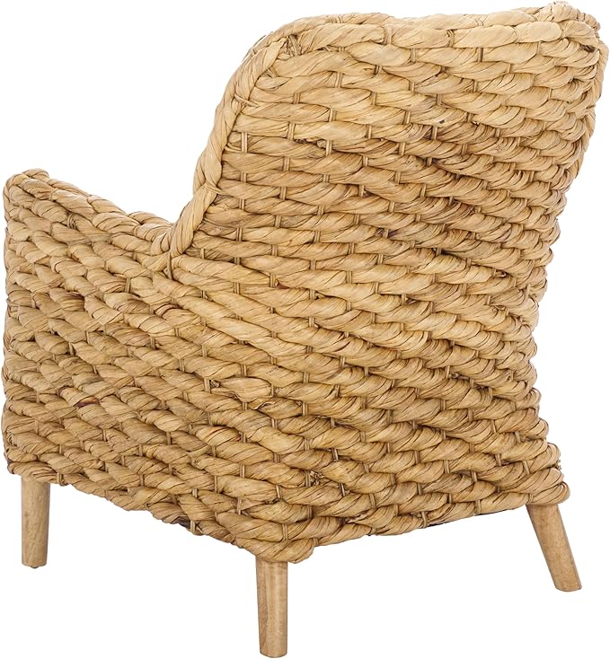 SAFAVIEH Home Collection Purrl Tropical Coastal Natural Solid Wood Hyacinth Accent Chair with Cushion (Fully Assembled)
