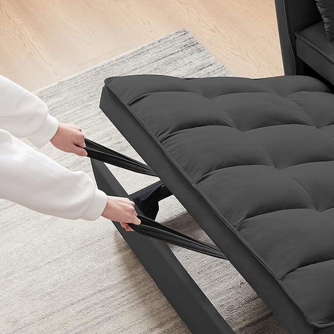 KEIKI 51.2 3-in-1 Convertible Sofa Bed Sleeper Sofa Chair with Adjustable Backrest Side Pockets &amp Roller Legs Cloud Futon Couch for Apartment Bedroom or Office Black