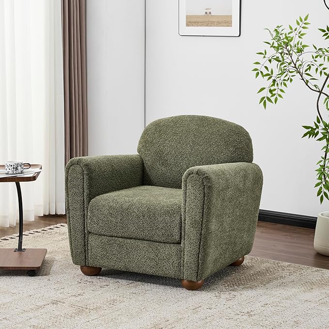 Modern Accent Chair with Sleek Lines Plush Cushioned Seat Stylish Upholstery Sturdy Wood Frame Cozy Reading Armchair for Living Room Bedroom Entryway Comfortable Lounge Chair Olive Green