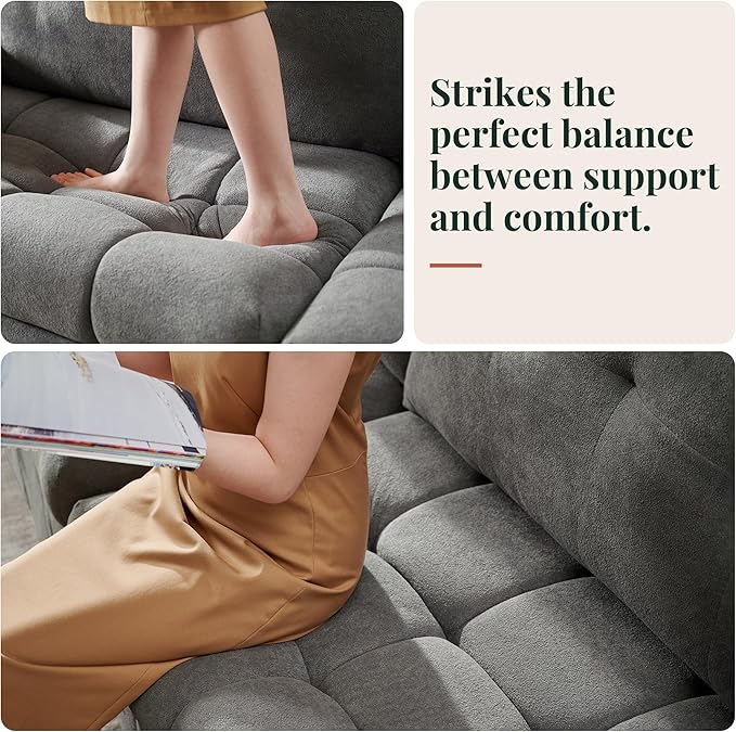 Jocisland 93” 4-in-1 Convertible Sofa Bed Cloud Sleeper Sofa Tufted Chenille 5-Position Adjustable Backrest 10-Minute Tool-Free Assembly Couches for Living Room Guest Room Gray