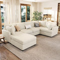 Modern Large Modular Sectional Couch U-Shape Sectional Sofa with Removable Ottoman Polyester Sofa 6-Seater Couch with Solid Wood Legs for Living Room (Beige-29J)