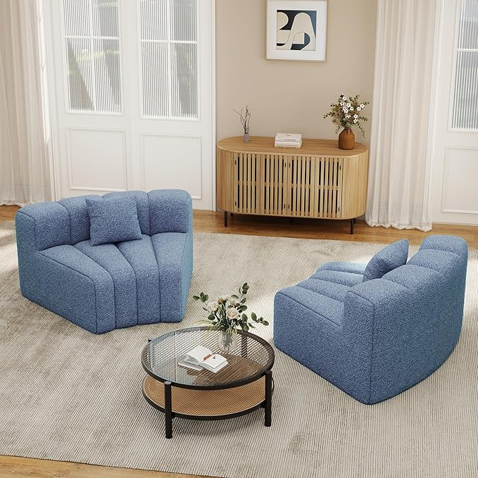2PCS 1/8 Round Curved Sofa 2 Seater Modular Velvet Couch Modern Boneless Sectional Couches for Living Room No Assembly Required Light Blue