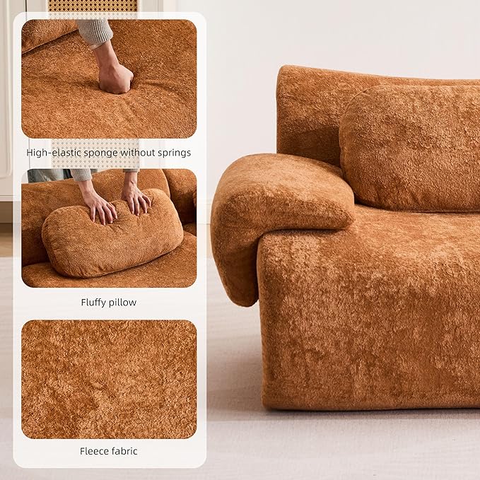 79.6 Boneless Couches for Living Room Set Cloud Modular Sectional Sofa in a Box Memory Foam Modern Couch Big Comfy Compressed Sofas Loveseat for Small Spaces Bedroom Apartment Brown