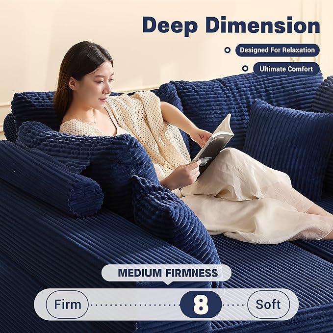 Chaise Lounge Chair Boneless Couch for Living Room and Bedroom Set of Sleeper Couches Reading Chairs Corduroy Blue