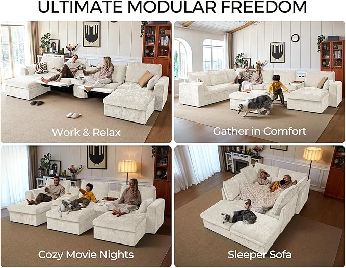 Corner Seat Module for Olar Oversized Modular Sectional Sofa Extra Deep and Wide Cloud Couch Cushion Covers Removable Freely Combined with Other Modules by U-connectors Chenille White