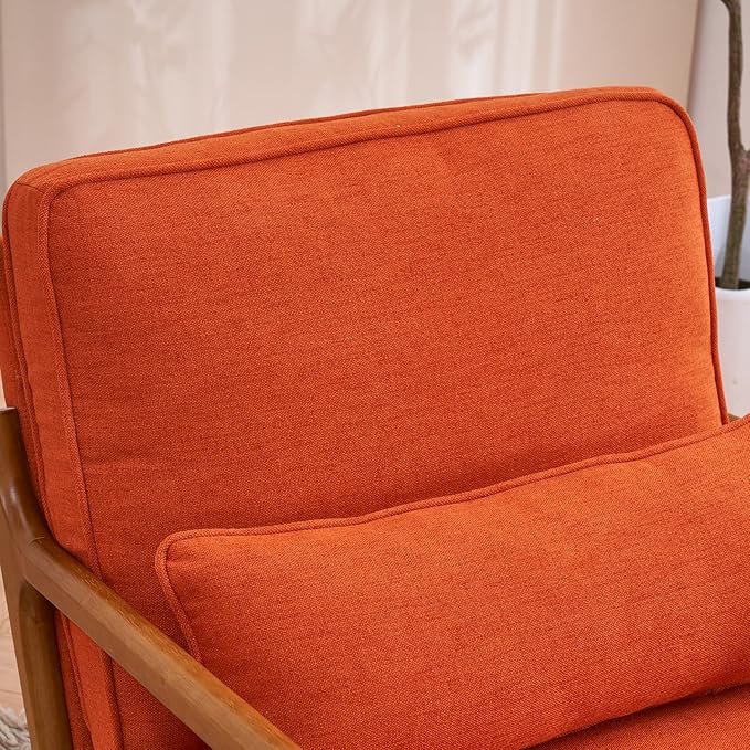 Karl home Accent Chair Mid-Century Modern Chair with Pillow Linen Fabric Upholstered Lounge Arm Chair with Solid Wood Frame &amp Soft Cushion for Living Room Bedroom Balcony Burnt Orange
