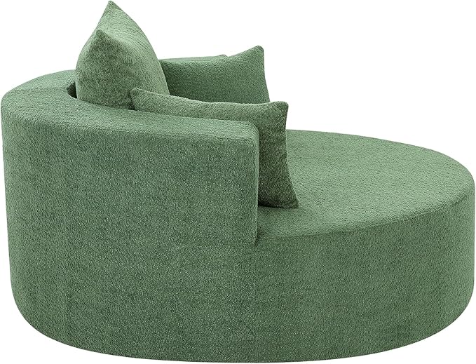 360° Swivel Chair Accent Chair with 3 Removable Pillows Modern Chenille Fabric Barrel Chair Swivel Round Sofa Chair for Living Room Bedroom Office and Hotel (Green/96)