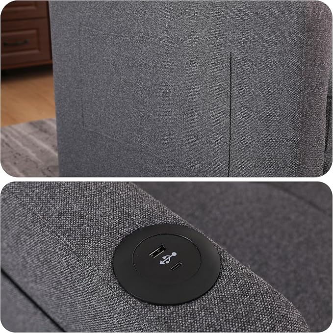 3-in-1 Convertible Sleeper Chair Sleeper Sofa Bed with USB Ports Lazy Sofa Bed with Side Pocket Recliner Chair with Adjustable Backrest for Living Room Apartment Dorm or Office Grey