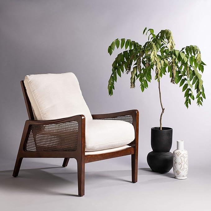 Safavieh Couture Home Moretti Mid-Century Oatmeal Linen Accent Chair