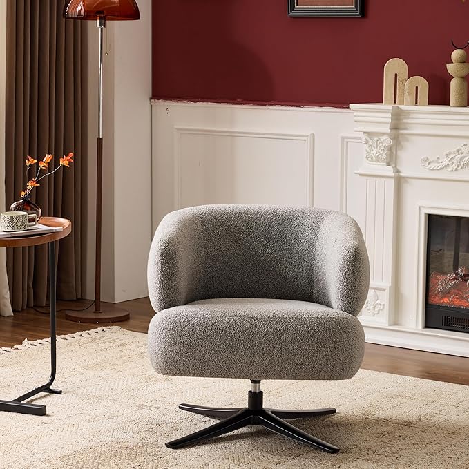 GDFStudio 360° Swivel Barrel Accent Chair Cuddle Style Single Sofa Lounge Chair for Living Room Bedroom Study Balcony or Reading Corner Antique Grey