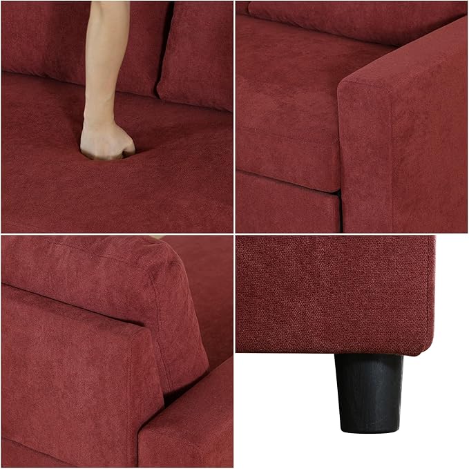 Convertible Sofa Bed Couch 2 Seat Solid Wood Sectional Couches for Living Room with Storage Sleeper Sofa Couch with Pullout Bed for Apartment Red