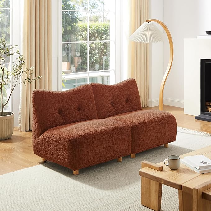 Art Leon Modern Accent Chair - Fabric Modular Sofa Chair Armless Chair with Wooden Legs Set of 2 for Living Room Bedroom Brown