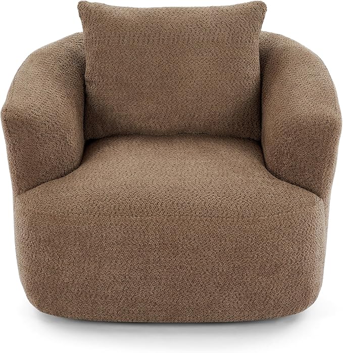 360-Degree Swivel Accent Chair 38.2 Chenille Upholstered Swivel Barrel Sofa Chair with a Throw Pillow Ergonomic Rounded Armrests Single Sofa for Living Room Office (Dark Brown/509)