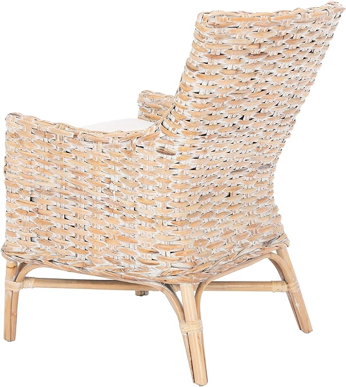 Safavieh Home Collection Cristen Rattan Cushion Accent Chair Natural White Wash/White (ACH6513A)