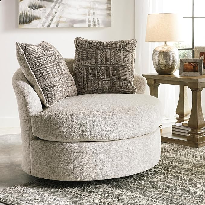 Signature Design by Ashley Soletren Contemporary Chenille 360-Degree Swivel Accent Chair Off-White