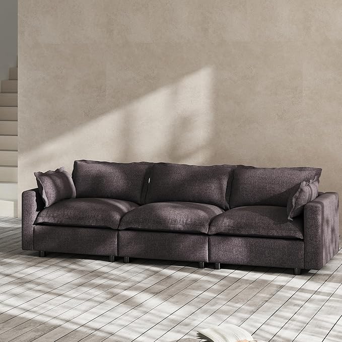 Modern Couch Modular Sectional Sofa 97 L-Shape Cloud Couch with Ottoman for Living Room Bedroom Reading Study Waitting Room Linen Fabric-Charcoal Dark Grey