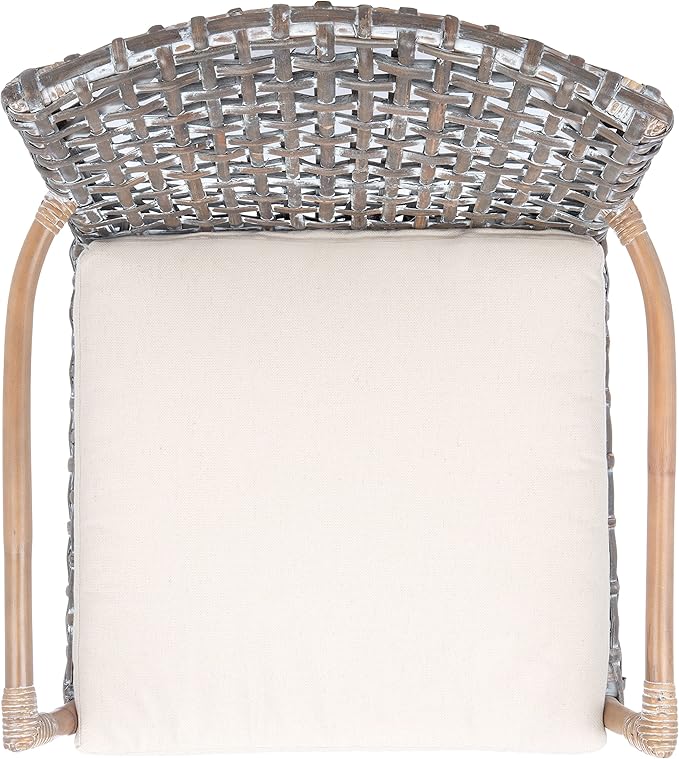 SAFAVIEH Home Collection Collette Grey Rattan Cushion Accent Chair White Washed/White