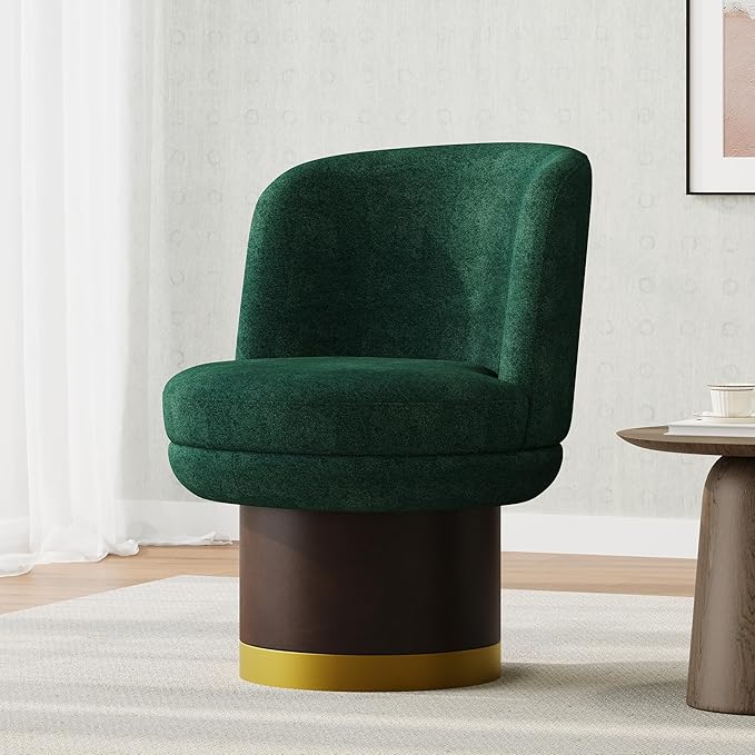 Christopher Knight Home Mirin Upholstered 360° Swivel Accent Chair Chenille Fabric Swivel Barrel Chair Modern Vanity Chair for Living Room Bedroom Green+Brown