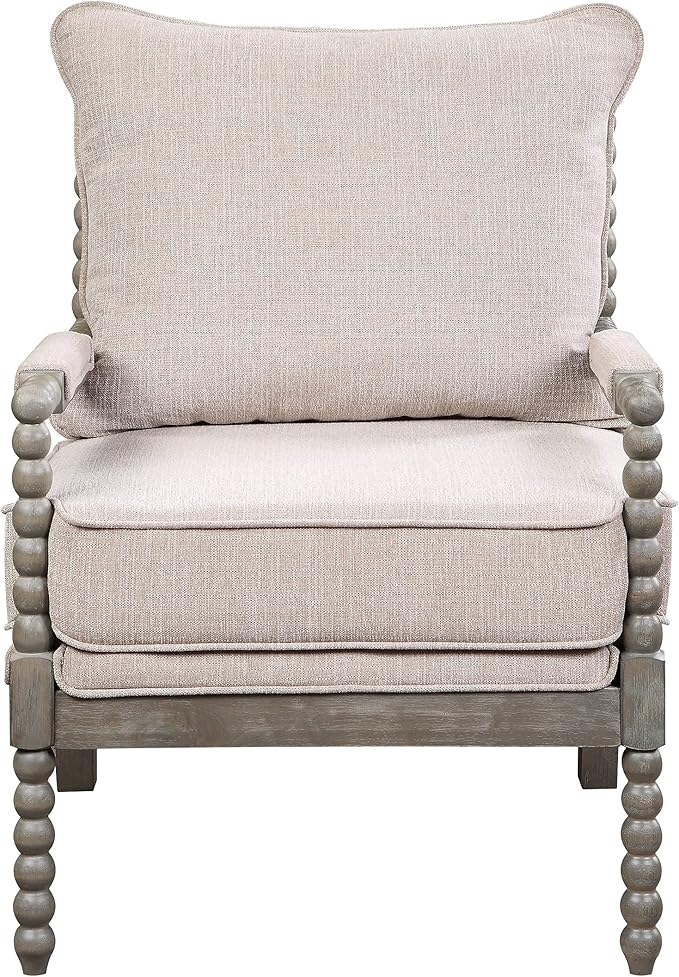 OSP Home Furnishings Abbott Spindle Accent Chair with Padded Spring Seat and Brushed Grey Base Linen Fabric