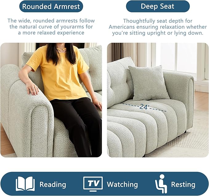 91.5” Couches for Living Room 3 Seater Loveseat Sofa Couch Oversized Upholstered Deep Seat Couch for BedroomApartment (Light Green 91.5)