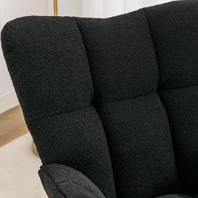 Setawix Teddy Fabric Rocking Accent ChairMid Century Modern Rocking Glider ArmchairLeisure Tufted Rocker Arm Chair for NurseryBedroomLiving Room (Teddy Black 27.6)