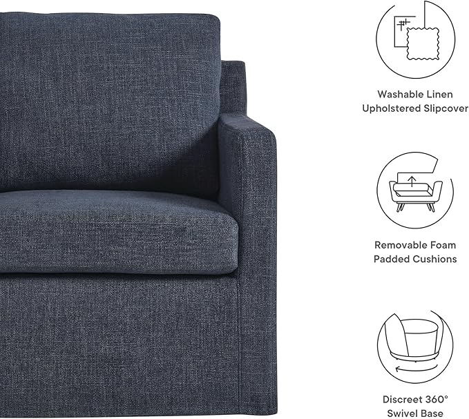 Modway Serene Swivel Accent Armchair in Slate Blue - Modern Fabric Upholstered Chair - Slipcovered Armchair - Swivel Chair for Living Room or Bedroom