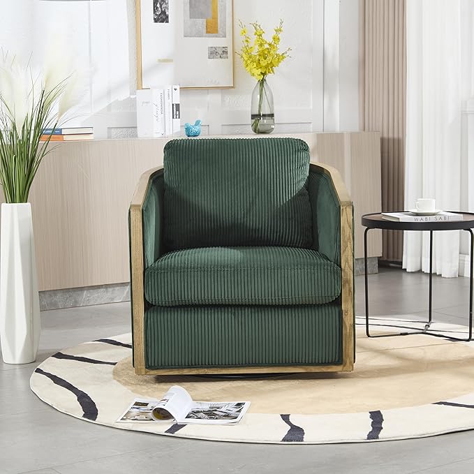 360 Degree Swivel Barrel Club Chair Comfortable Accent Sofa Chair for Living Room Leisure Armchair with Sturdy Hardwood Frame and Metal Base for Nursery Hotel Bedroom Office Lounge (Emerald)