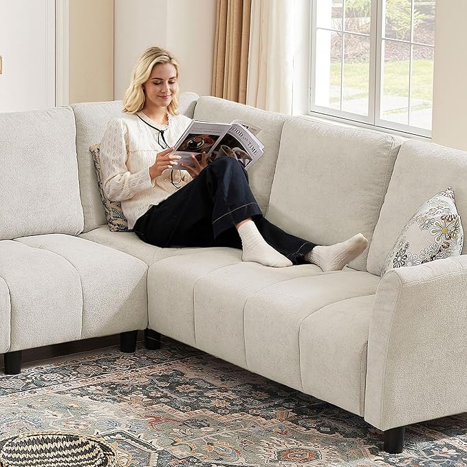 102 L Shape Sectional Sofa with Corner 6 Seat Convertible Modern Corner Sofa with Removable Covers for Living Room Ofiice Beige