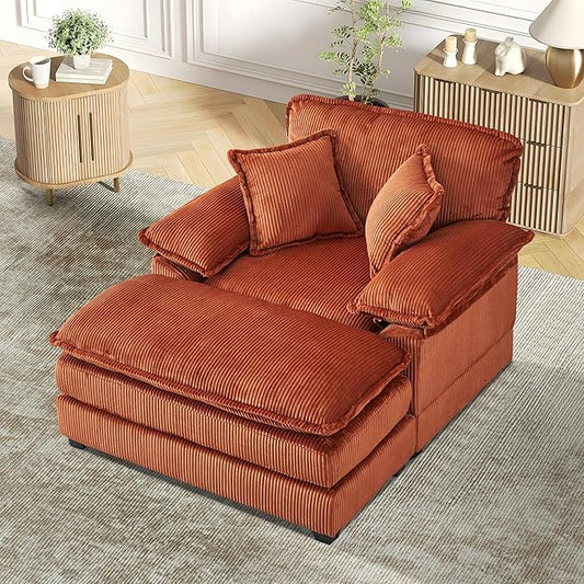 TTK Oversized Chaise Lounge Chair with Ottoman - 39.17 Wide Modern Sleeper Sofa for Living Room Bedroom &amp Office - Deep Seat Sectional Couch with Pillow Comfortable Reading ChairOrange