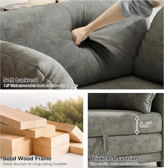 51 Loveseat Sleeper Sofa Bed Chenille Convertible Floor Sofa Bed for Small Spaces Folding Couch Bed with Deep Seat 2 Pillows &amp Solid Frame Pull Out Floor Couch for Living Room Grey