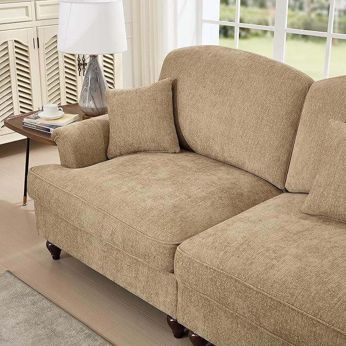 107'' Elegant U Shaped Chenille Mid Century Sectional Sofa Comfy Oversized 5 Seater Cloud Couch with Flared Arms and 2 Ottomans for Living Room