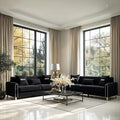 87.5 Modern 3-Seater Velvet Couch Set of 2 with Metal Legs &amp Decorative Pillows High Resilience Sponge Spring Seat Luxury Sectional Loveseat Sofa Set for Living Room Apartment Small Space Black