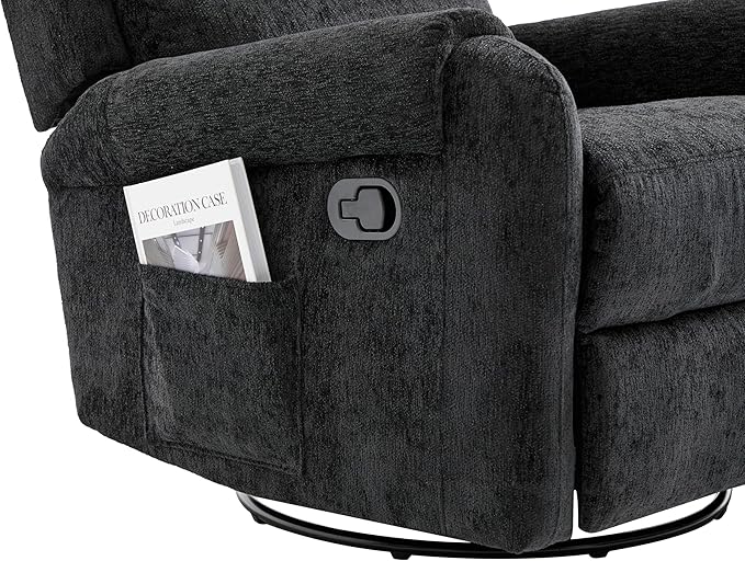 Christopher Knight Home Harper Massage Recliner Chair with 8 Modes Chenille Upholstered Recliner Sofa Swivel Massage Chair with a Side Storage Pocket for Living Room/Bedroom Head Support Black