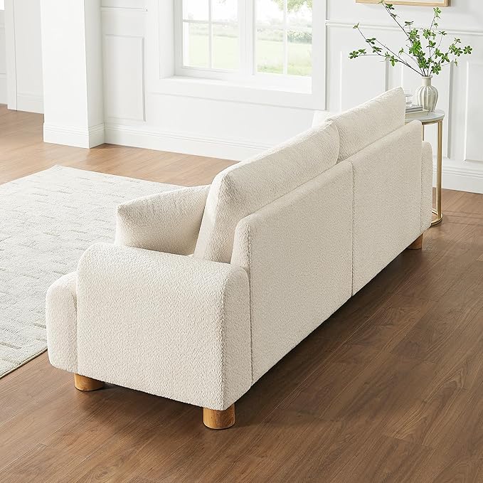 VANOMi Boucle Sofa Couch 91 Comfy Tufted Upholstered Cloud Couches Modern 3 Seater Sofa with Pillows Oversized Deep Seat Sherpa Couch for Living Room Bedroom Apartment (White)