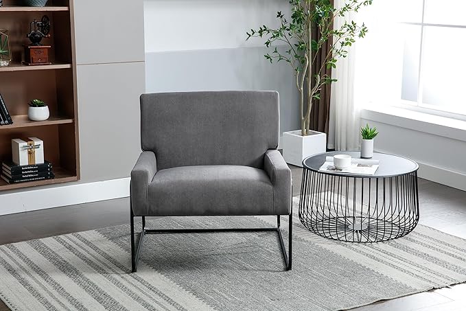 Generic Accent Chair Modern Industrial Slant Armchair with Metal Frame Premium High Density Soft Single Chair for Living Room Bedroom Grey