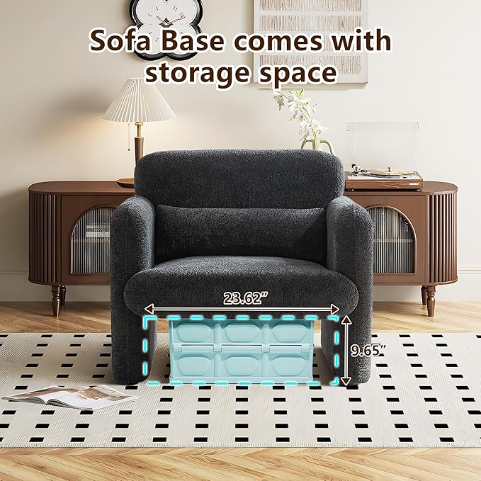 33.86 Inch Velvet Single Sofa for Living RoomAccent Chair for Small Spaces Modern Upholstered Armchair with Lumbar PillowComfy Reading Chair for Bedroom (300lbs Capacity)Dark Grey