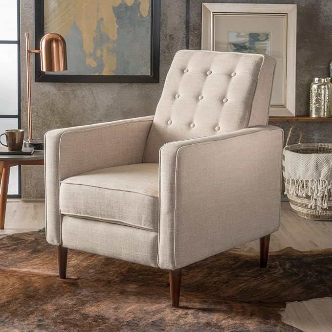 KEIKI Push Back Chair for Living Room Mid-Century Modern Recliner with Birch Legs