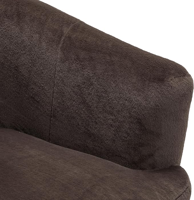 Christopher Knight Home Manie Plush Fabric 360° Swivel Accent Chair Solid Wood Living Room Swivel Barrel Chair Rotating Single Lounge Sofa Comfy Reading Armchair Dark Brown