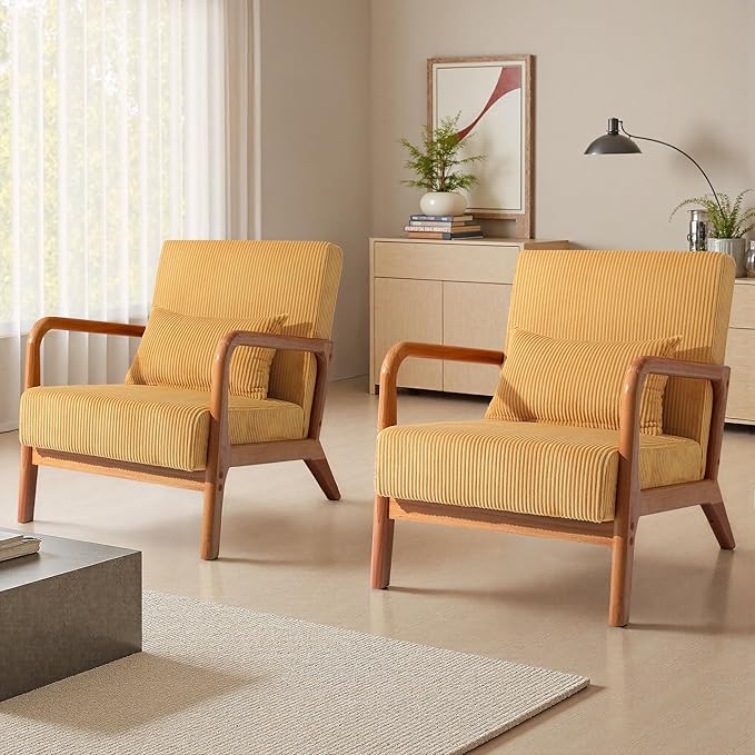 Accent Chair Mid Century Modern Armchair with Pillow Upholstered Lounge Sofa Reading Side Chair for Living Room Bedroom