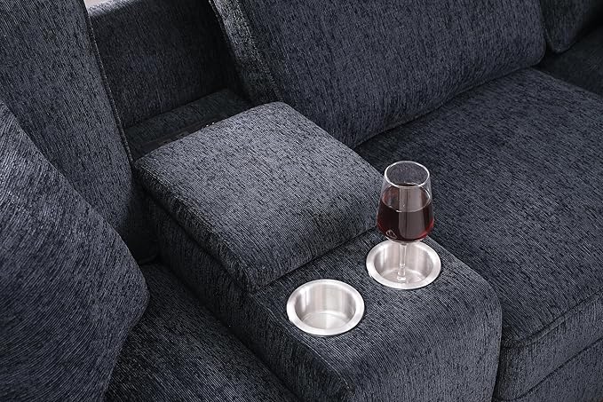 L-Shaped Sectional Couch for Living Room with Movable Ottoman&amp6 Throw Pillows7 Seat Chenille Upholstered Sofa W/2 Cup HolderUSB Port&ampHidden Storage BoxDIY CombinationApartmentDark Gray12