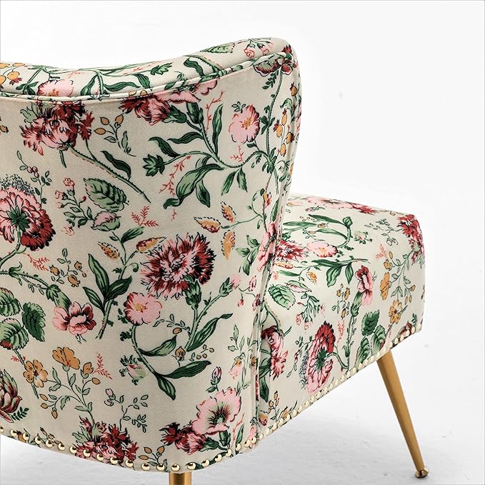 Thia Armless Accent Chair for Living Room Elegant Seat with Nailhead Trim Gold Metal Legs and Comfortable Curved Back 28 D x 25 W x 29.5 H 03 Floral Print
