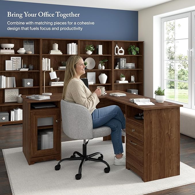 Bush Home Cabot L Shaped Desk in Espresso Oak
