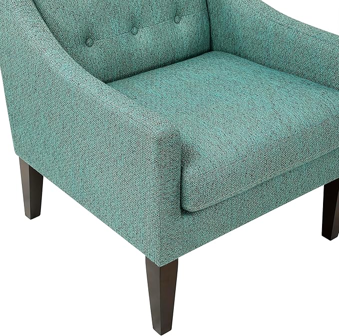 Lexicon Living Room Accent Chair Textured Fabric Upholstered Arm Chair with Button Tufted Back Sloped Arms and Wooden Legs Green