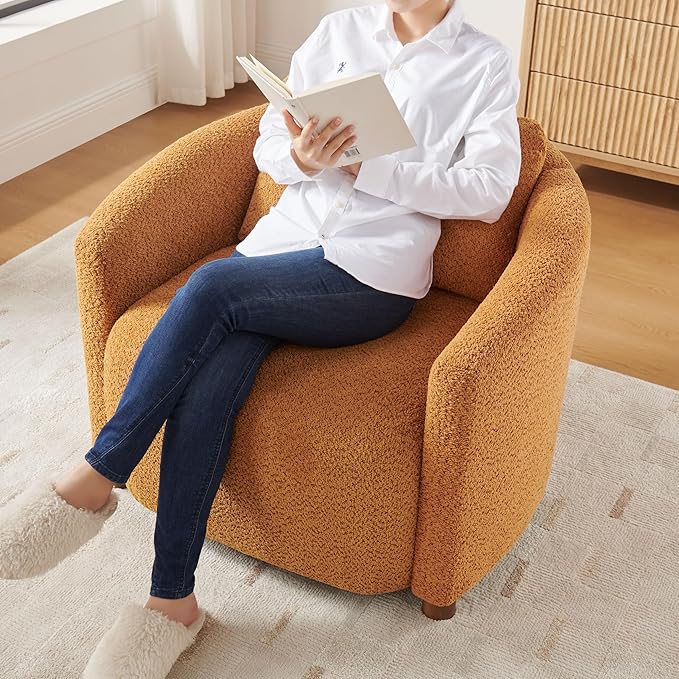 Boucle Accent Barrel Chair Cloud Reading Chair for Living Room &amp Bedroom Furry Sherpa Armchair with Cozy Soft Throw Pillow Back Comfy Upholstered Lounge Chair Modern Single Sofa Chair