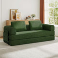 Convertible Sleeper Sofa Bed 3-Seat Corduroy Futon Couch with Cylindrical Pillow Foldable Mattress for Living Room &amp Bedroom 79 Inch Multi-Functional Sofa (Jade)