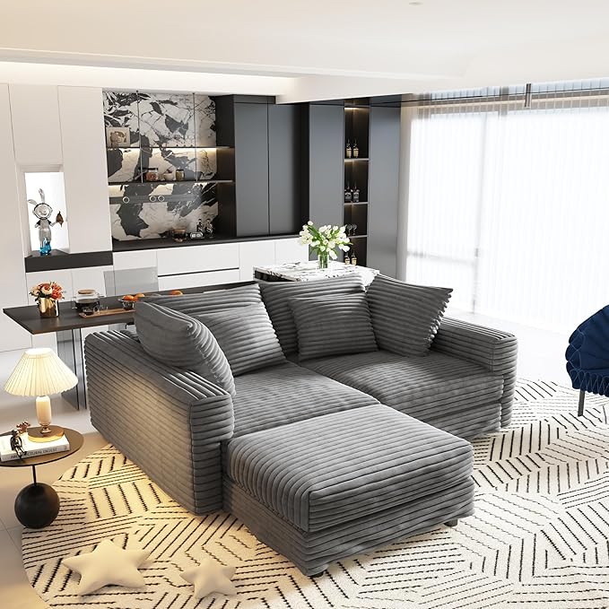 102 Oversized Modular Sectional Sofa with Movable Ottoman 2-in-1 Convertible Deep Seat Sleeper Daybed 4-Seater Plush Corduroy Cloud Couchwith 6 Pillows for Living Room &amp Apartment