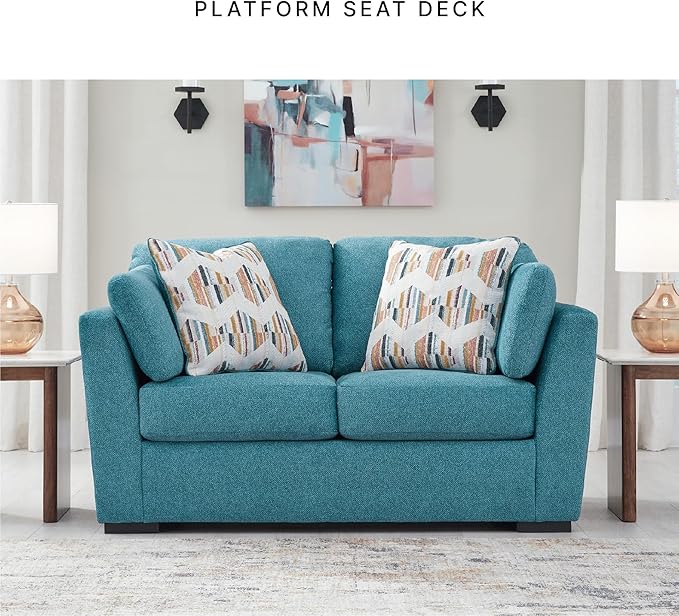 Signature Design by Ashley Keerwick Scandinavian Loveseat with 4 Toss Pillows Blue